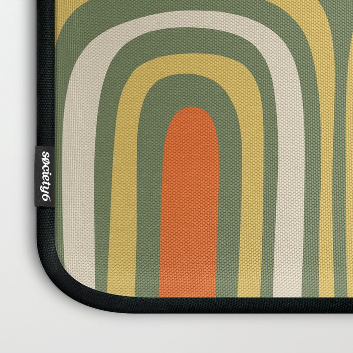 Retro Abstract Boho Confaab Pattern in Mossy Olive Green Orange Yellow Laptop Sleeve Gallery Image 3