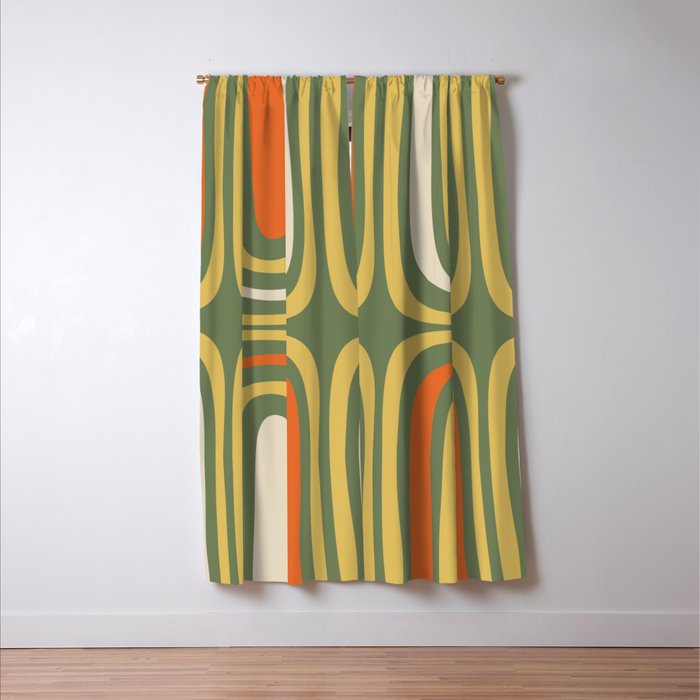 Retro Abstract Boho Confaab Pattern in Mossy Olive Green Orange Yellow Window Curtain Gallery Image 3