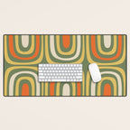 Retro Abstract Boho Confaab Pattern in Mossy Olive Green Orange Yellow Desk Mat Gallery Image 1