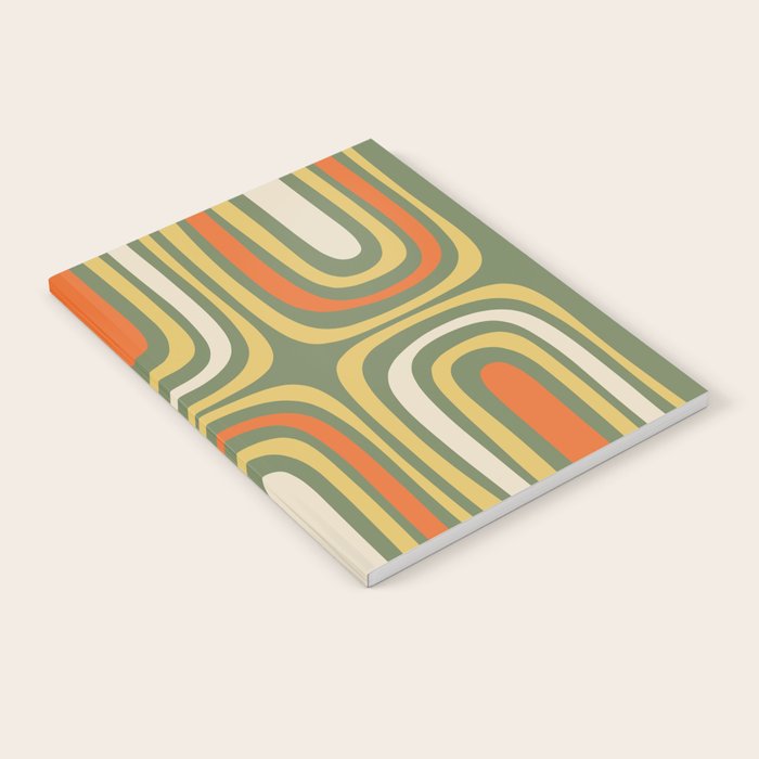 Retro Abstract Boho Confaab Pattern in Mossy Olive Green Orange Yellow Notebook Gallery Image 2