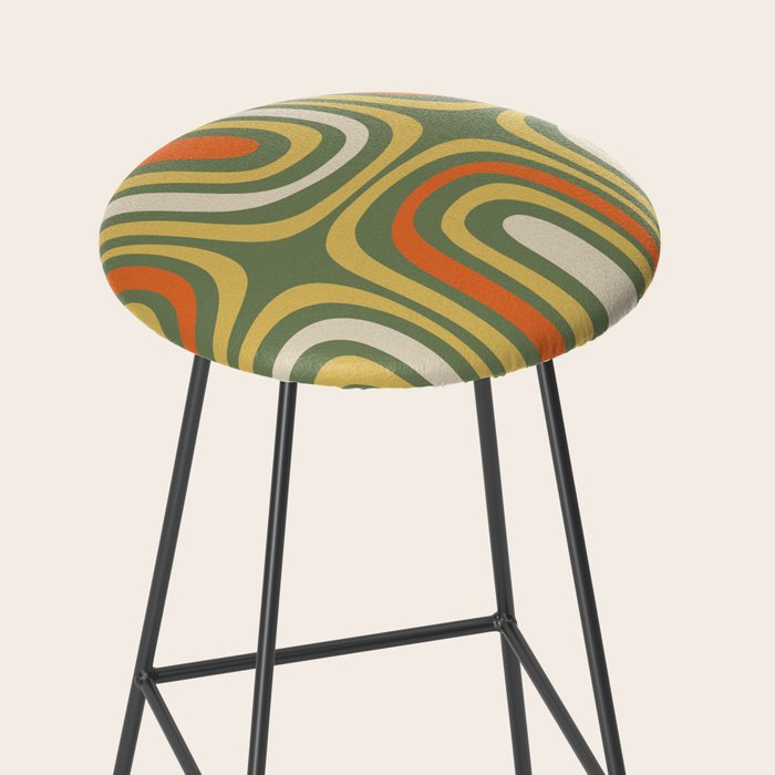 Retro Abstract Boho Confaab Pattern in Mossy Olive Green Orange Yellow Stool Gallery Image 2