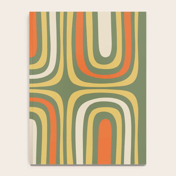 Retro Abstract Boho Confaab Pattern in Mossy Olive Green Orange Yellow Notebook Gallery Image 4