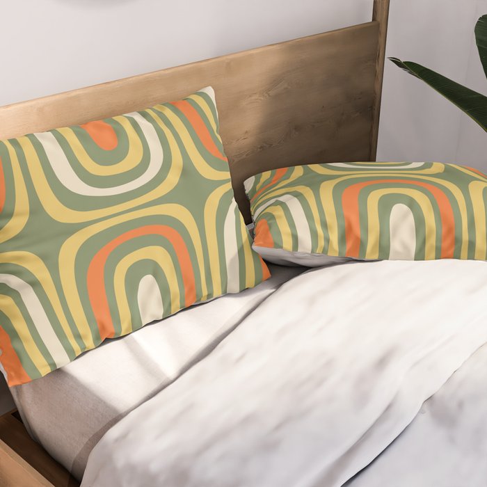 Retro Abstract Boho Confaab Pattern in Mossy Olive Green Orange Yellow Pillow Sham Gallery Image 2