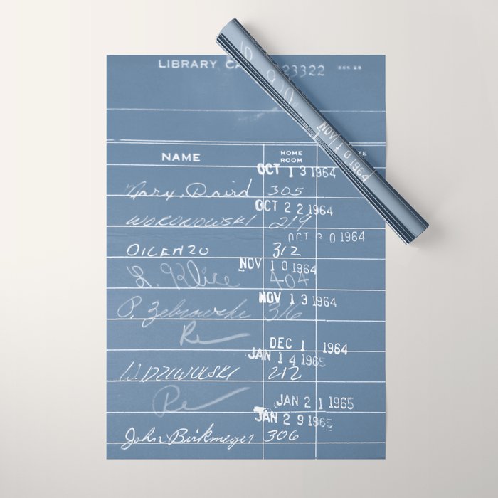 Library Card 23322 Negative Blue Wrapping Paper Gallery Image 1