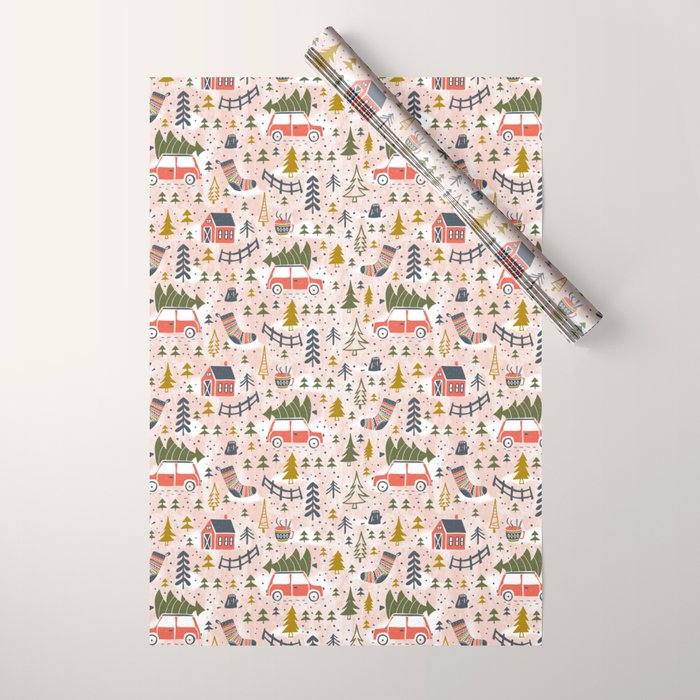 Home For The Holidays Blush Pink Christmas Wrapping Paper Gallery Image 1