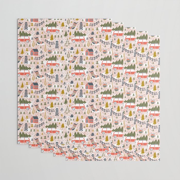 Home For The Holidays Blush Pink Christmas Wrapping Paper Gallery Image 3