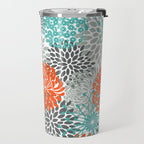 Orange and Teal Floral Abstract Print Travel Mug Gallery Image 2