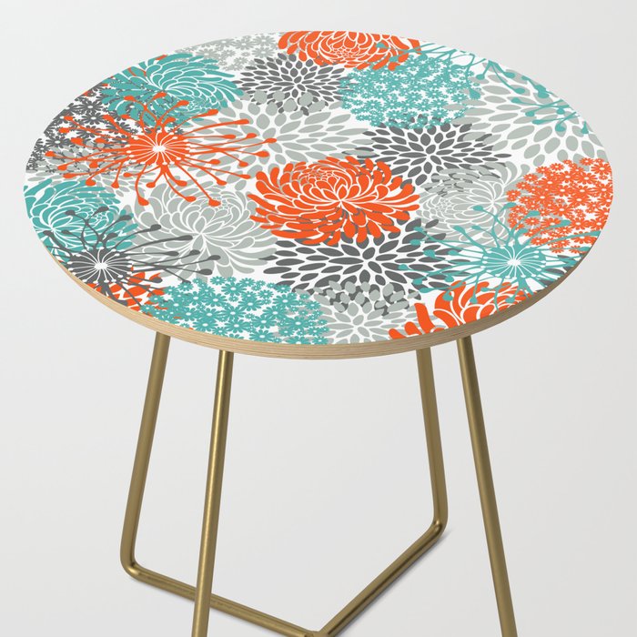 Orange and Teal Floral Abstract Print Side Table Gallery Image 2