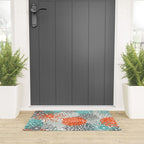 Orange and Teal Floral Abstract Print Welcome Mat Gallery Image 3
