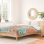 Orange and Teal Floral Abstract Print Duvet Cover Gallery Image 2
