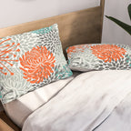 Orange and Teal Floral Abstract Print Pillow Sham Gallery Image 2