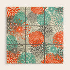 Orange and Teal Floral Abstract Print Wood Wall Art Gallery Image 1