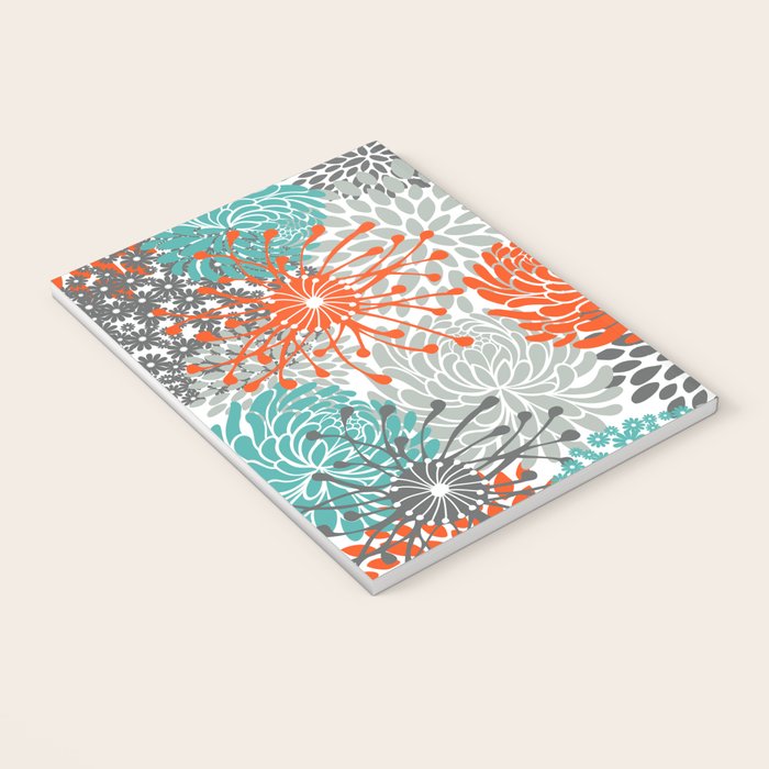 Orange and Teal Floral Abstract Print Notebook Gallery Image 3