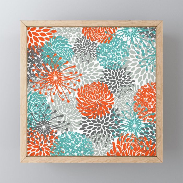 Orange and Teal Floral Abstract Print Mini Art Print Gallery Image 1