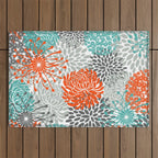Orange and Teal Floral Abstract Print Outdoor Rug Gallery Image 1