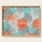 Orange and Teal Floral Abstract Print Serving Tray Gallery Image 1