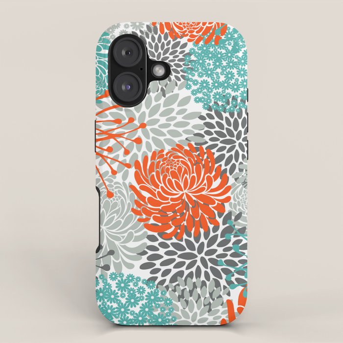 Orange and Teal Floral Abstract Print iPhone Case Gallery Image 1