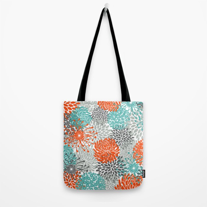 Orange and Teal Floral Abstract Print Tote Bag Gallery Image 2