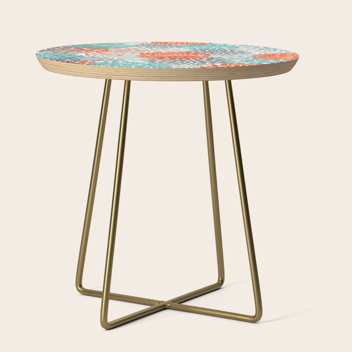 Orange and Teal Floral Abstract Print Side Table Gallery Image 1