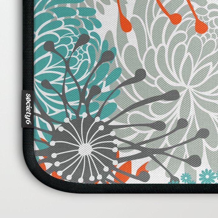 Orange and Teal Floral Abstract Print Laptop Sleeve Gallery Image 3