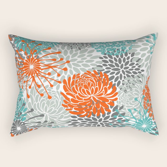 Orange and Teal Floral Abstract Print Rectangular Pillow Gallery Image 2