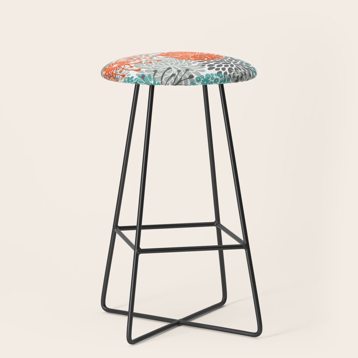 Orange and Teal Floral Abstract Print Stool Gallery Image 1