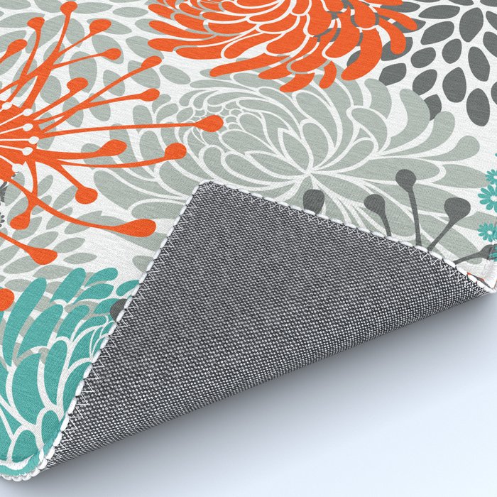 Orange and Teal Floral Abstract Print Rug Gallery Image 4