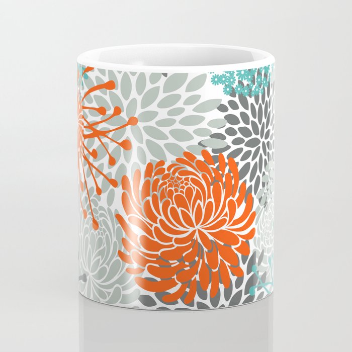 Orange and Teal Floral Abstract Print Coffee Mug Gallery Image 4