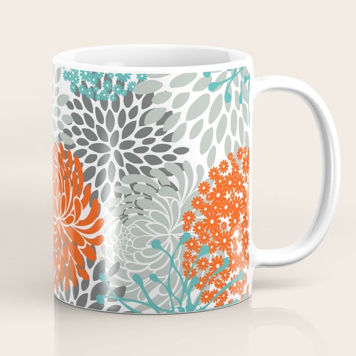 Orange and Teal Floral Abstract Print Coffee Mug Gallery Image 1