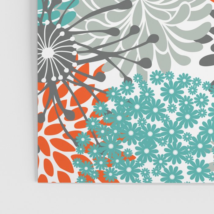 Orange and Teal Floral Abstract Print Poster Gallery Image 3