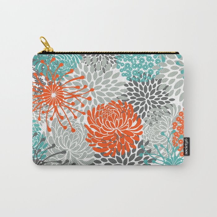 Orange and Teal Floral Abstract Print Carry All Pouch Gallery Image 1