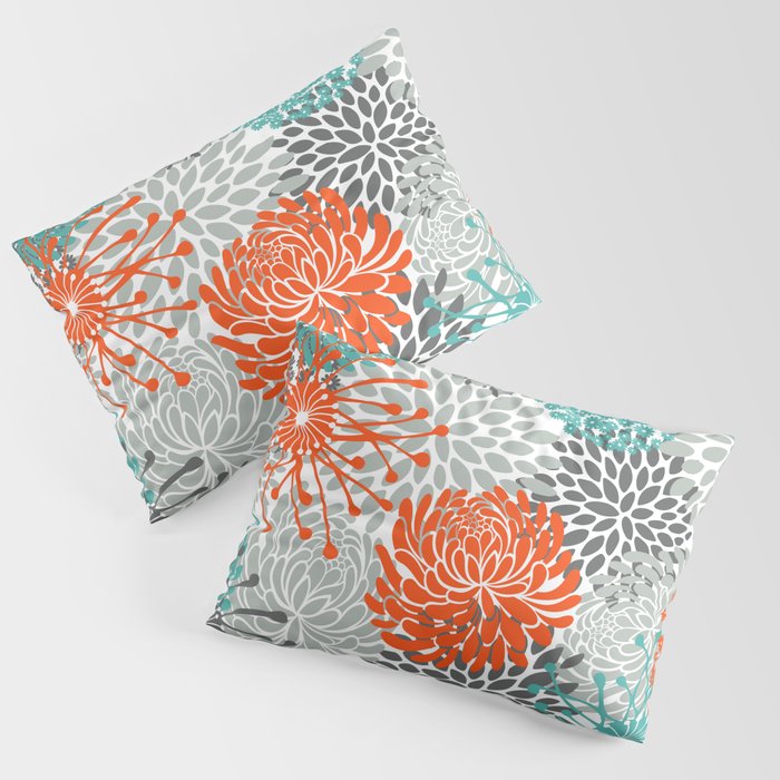 Orange and Teal Floral Abstract Print Pillow Sham Gallery Image 3
