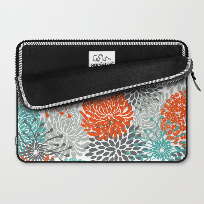 Orange and Teal Floral Abstract Print Laptop Sleeve Gallery Image 2