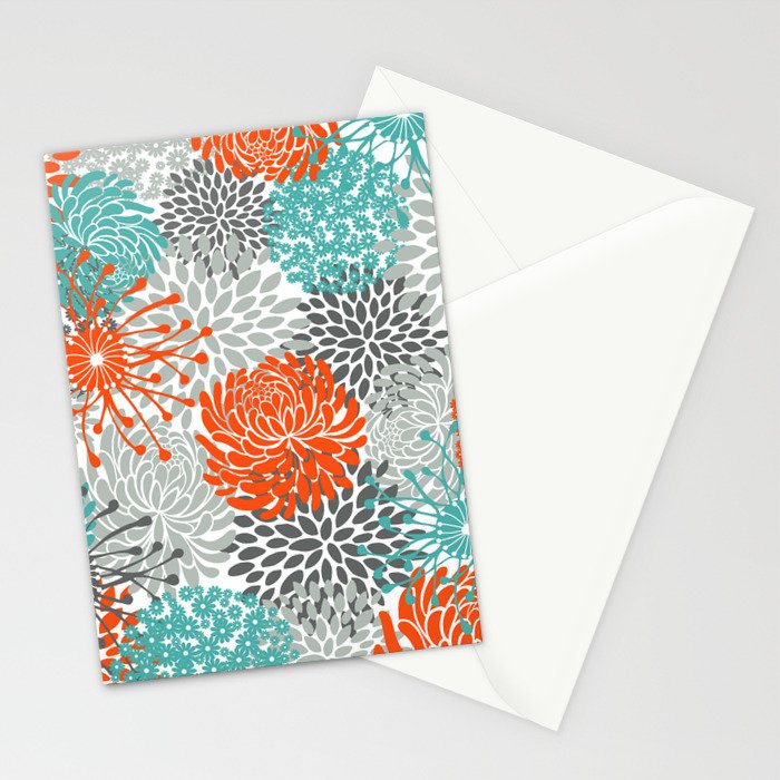 Orange and Teal Floral Abstract Print Stationery Card Gallery Image 2