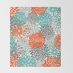 Orange and Teal Floral Abstract Print Throw Blanket Gallery Image 2