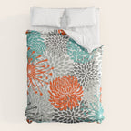 Orange and Teal Floral Abstract Print Comforter Gallery Image 6