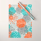 Orange and Teal Floral Abstract Print Wrapping Paper Gallery Image 1