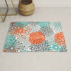 Orange and Teal Floral Abstract Print Rug Gallery Image 1