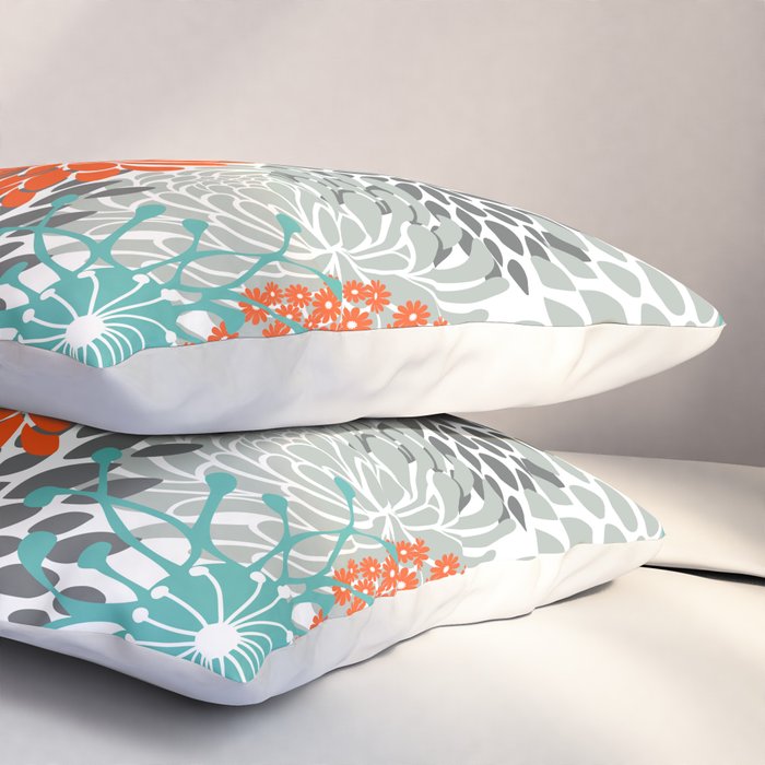 Orange and Teal Floral Abstract Print Pillow Sham Gallery Image 3