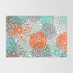 Orange and Teal Floral Abstract Print Rug Gallery Image 2