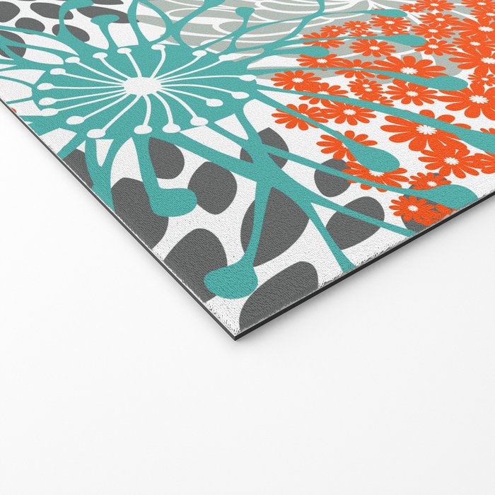 Orange and Teal Floral Abstract Print Welcome Mat Gallery Image 2