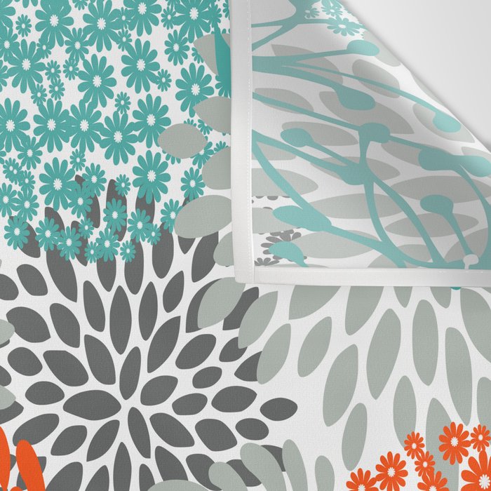 Orange and Teal Floral Abstract Print Wall Tapestry Gallery Image 3