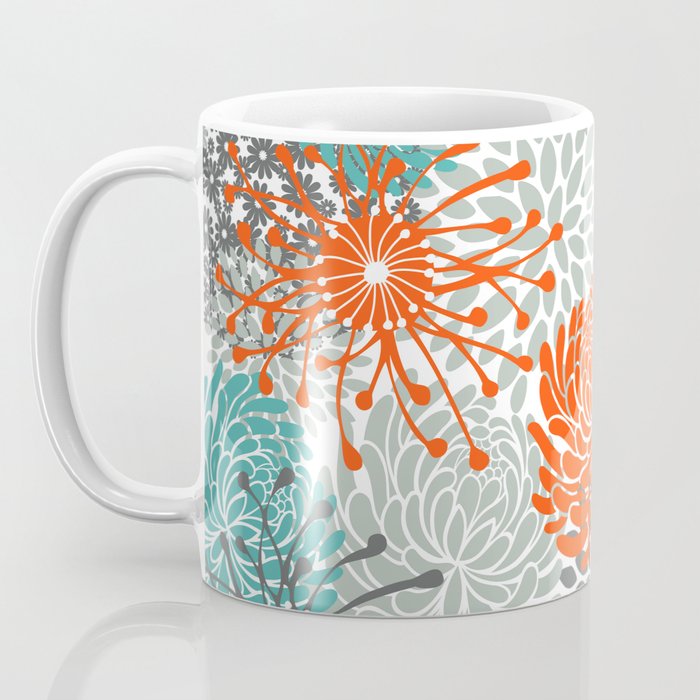 Orange and Teal Floral Abstract Print Coffee Mug Gallery Image 3