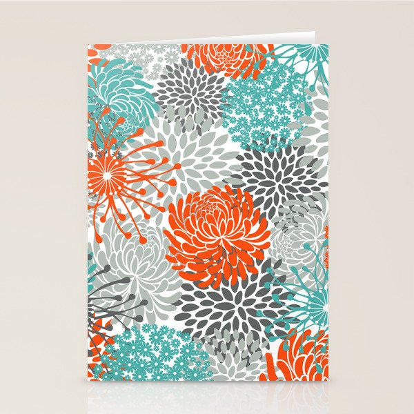 Orange and Teal Floral Abstract Print Stationery Card Gallery Image 2