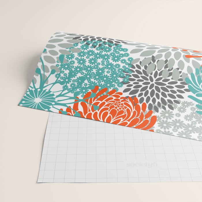 Orange and Teal Floral Abstract Print Wrapping Paper Gallery Image 2
