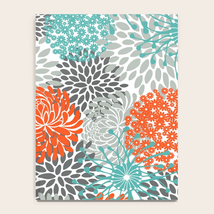 Orange and Teal Floral Abstract Print Notebook Gallery Image 4
