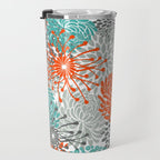 Orange and Teal Floral Abstract Print Travel Mug Gallery Image 3