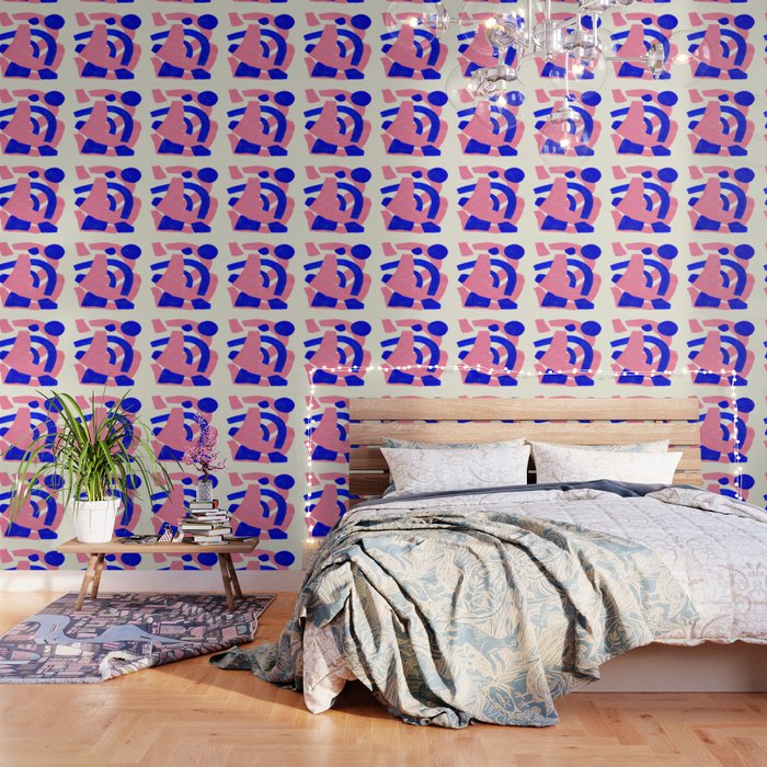 Blue Pink Fun Colorful Mid Century Modern Abstract Painting Shapes Pattern Wallpaper Gallery Image 1