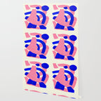 Blue Pink Fun Colorful Mid Century Modern Abstract Painting Shapes Pattern Wallpaper Gallery Image 2