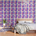 Blue Pink Fun Colorful Mid Century Modern Abstract Painting Shapes Pattern Wallpaper Gallery Image 3